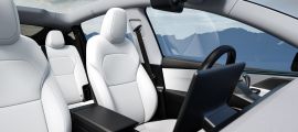 The stunning white interior of a Tesla Model Y