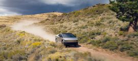 Tesla Cybertruck aerial off road driving