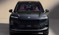 Striking black NIO ES8 front view.
