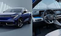 2027 Mitsubishi Eclipse Sportback EV's exterior and a rendering of the interior based on Nissan LEAF