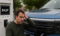 EV owner at a fast charger with a surprising high bill