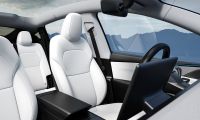 The stunning white interior of a Tesla Model Y