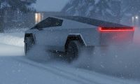 2025 Tesla Cybertruck in deep snow