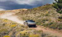 Tesla Cybertruck aerial off road driving