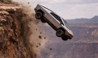Tesla Cybertruck falling off a cliff