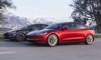 Two Tesla Model 3 sedans racing