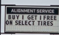 An image shows a great deal on tires - Buy one, get one free