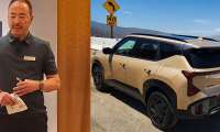 Kia USA product manager Derrick Ty in Newport Beach with a napkin in his hand and the 2027 Kia Seltos near the Lake Elsinore, CA.