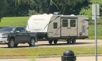 Timothy Laxton pulling a 34 foot camper with his 2021 Chevrolet Silverado and only getting 196 degree transmission temperature.
