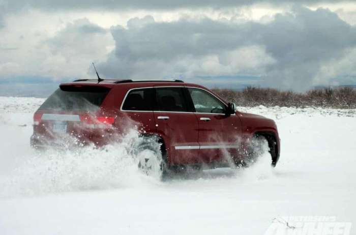 An SUV Driving In The Snow -- Running In Bad Weather